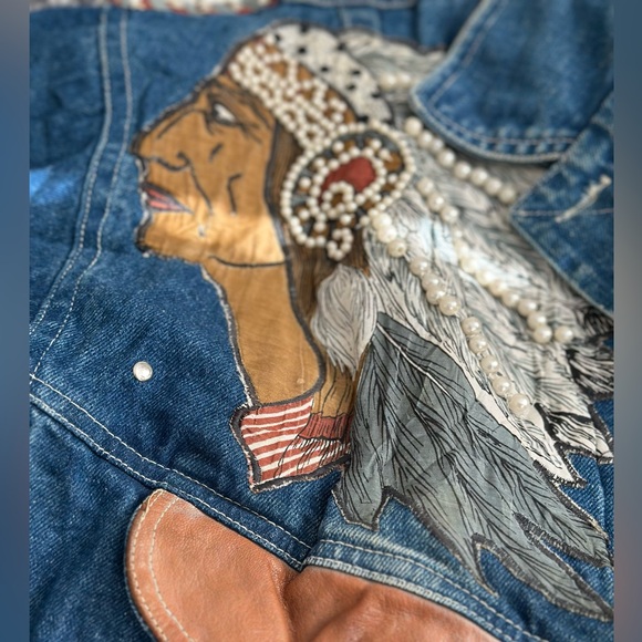JouJou Indian Southwest Embroidered Beaded Embellished Denim Woman’s Jacket - Picture 6 of 11